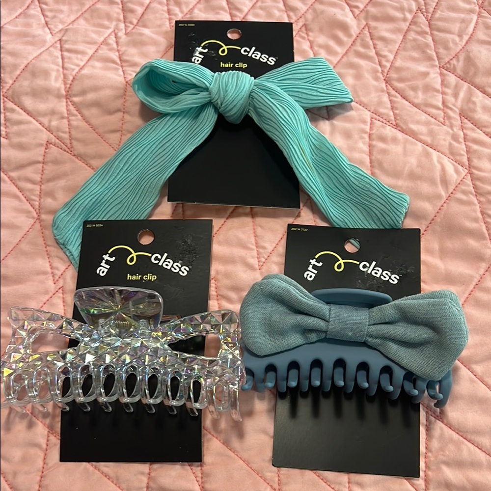 Art Class Kids Hair Clip Set - Teal and Clear